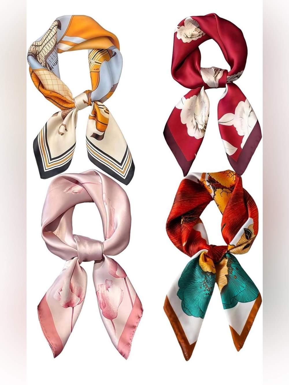 4PCS Neck Scarf Bandanas for Men and Women, Silk Feeling Head Scarfs, Fashion Ne